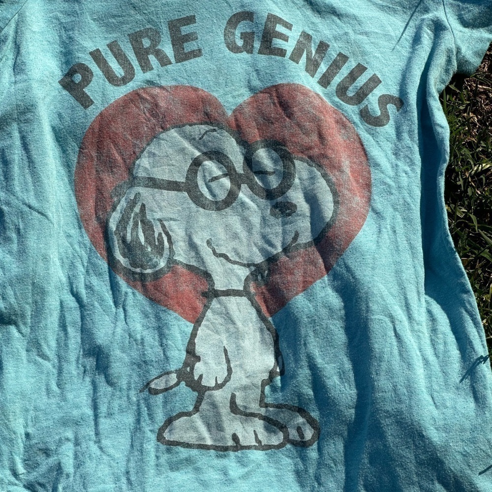2011 Peanuts Snoopy Graphic Logo Pure Genius Turquoise Short Sleeve Women Large - Picture 3 of 5